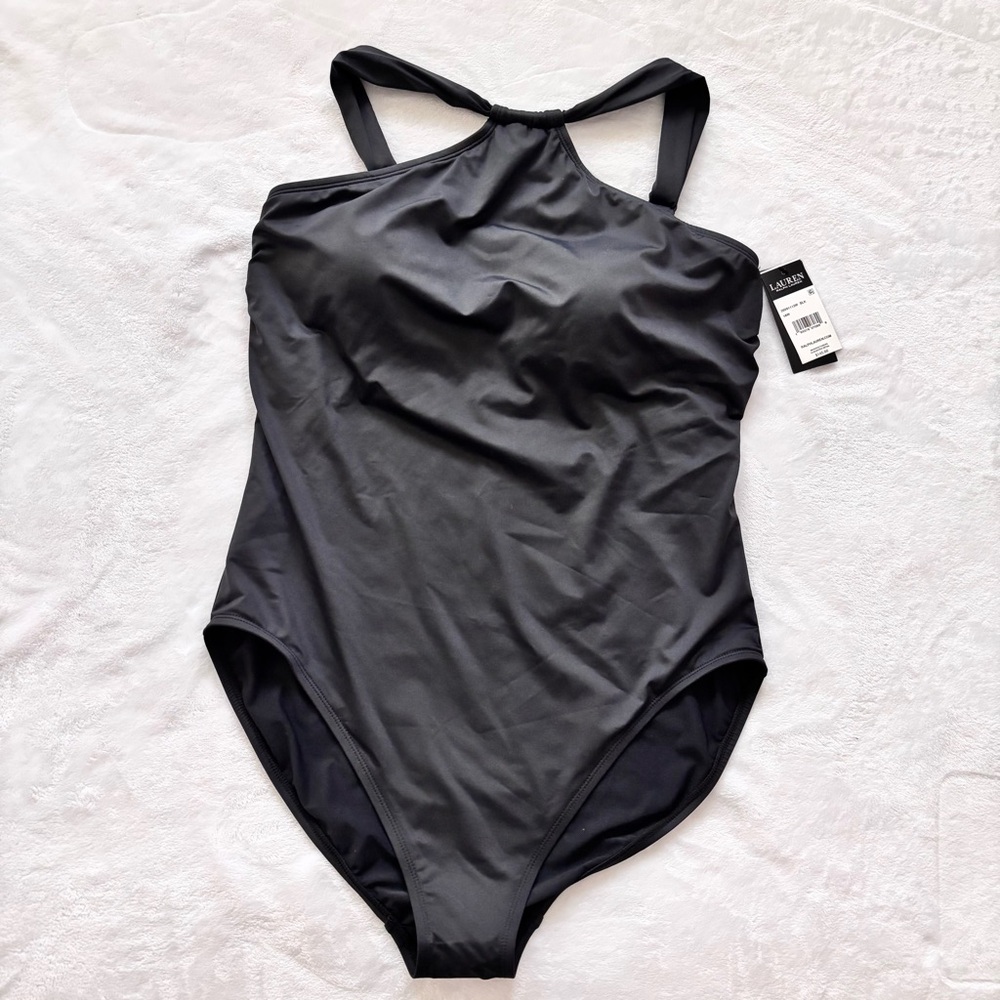 LAUREN RALPH LAUREN Black Slimming High Neck One Piece Swimsuit--NWT--18W